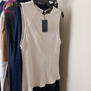 rag & bone Women's Sleeveless Chevron Pattern Neutral Toasted Oatmeal Sweater